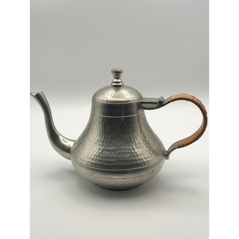 Vintage Hammered Pewter Teapot —  Mid‑Century Metal Teapot